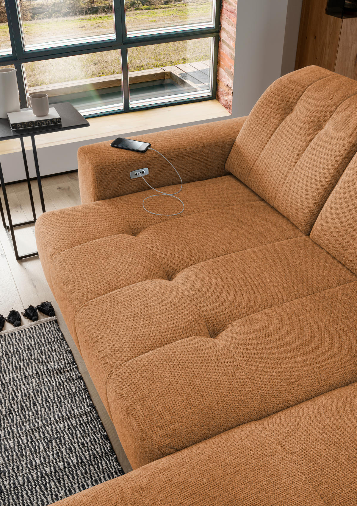 ECKSOFA in Chenille Currygelb  - Currygelb/Schwarz, Modern, Textil/Metall (261/200cm) - Livetastic