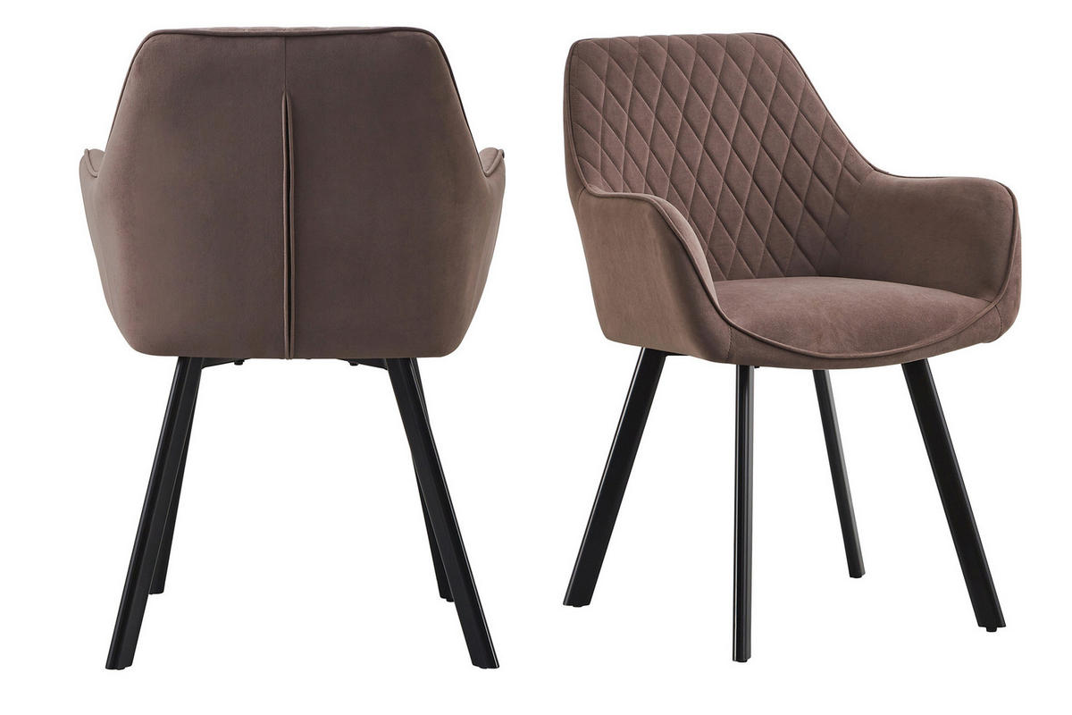 ARMLEHNSTUHL-SET 2 Stück  in Samt  - Schwarz/Braun, MODERN, Textil/Metall (61/82/68cm) - Livetastic