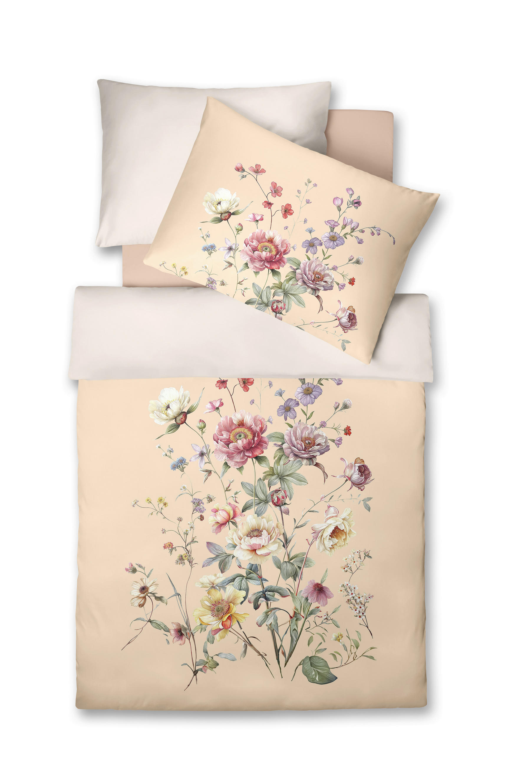 POSTELJNINA BED ART 140/200 cm mako saten rdeča, bela, olivno zelena , barve korale - rdeča/barve korale, Konvencionalno, tekstil (140/200cm) - Fleuresse