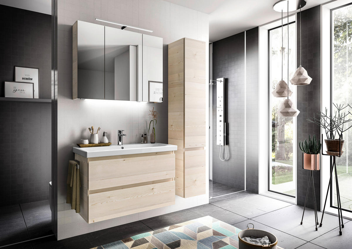 BADEZIMMER  in 90 cm  - Weiß/Pinienfarben, KONVENTIONELL, Glas/Keramik (90cm) - Sadena