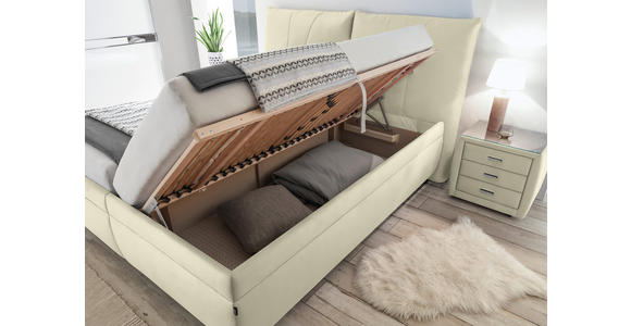 POLSTERBETT Matratze, gepolstertes Kopfteil, Lattenrost, Bettkasten Creme 180/200 cm - Silberfarben/Creme, KONVENTIONELL, Holz/Textil (180/200cm) - Dieter Knoll