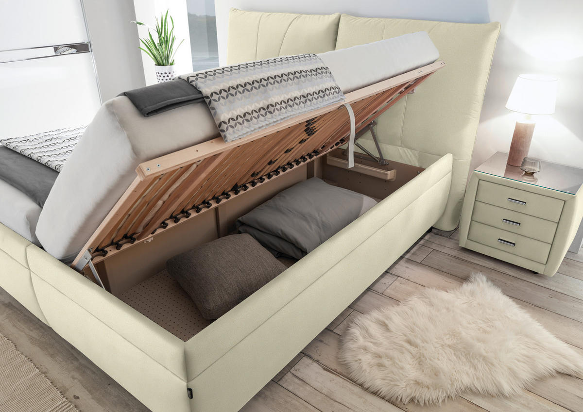 POLSTERBETT 160/200 cm  in Creme  - Weiss/Silberfarben, Konventionell, Holz/Textil (160/200cm) - Dieter Knoll