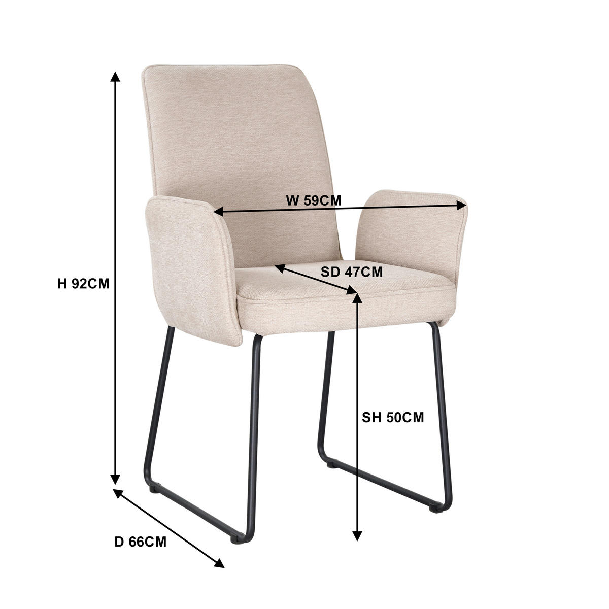 ARMLEHNSTUHL  Stoffauswahl Webstoff  - Beige/Schwarz, Design, Textil/Metall (60/92/66cm) - Stylife