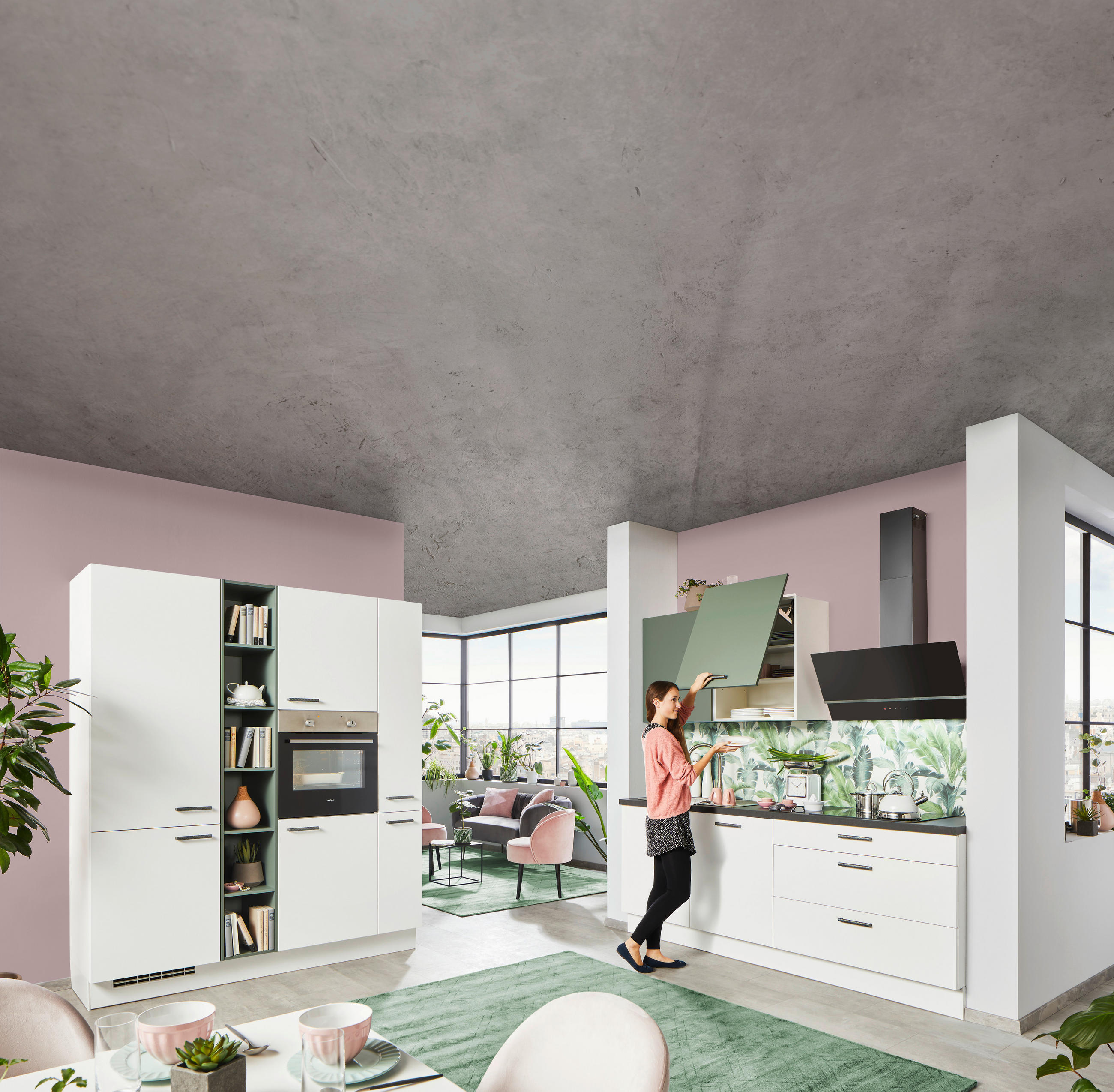 ECKKÜCHE 220/180 cm  Grün, Weiss  - Weiss/Grün, Design, Holzwerkstoff (220/180cm) - Celina