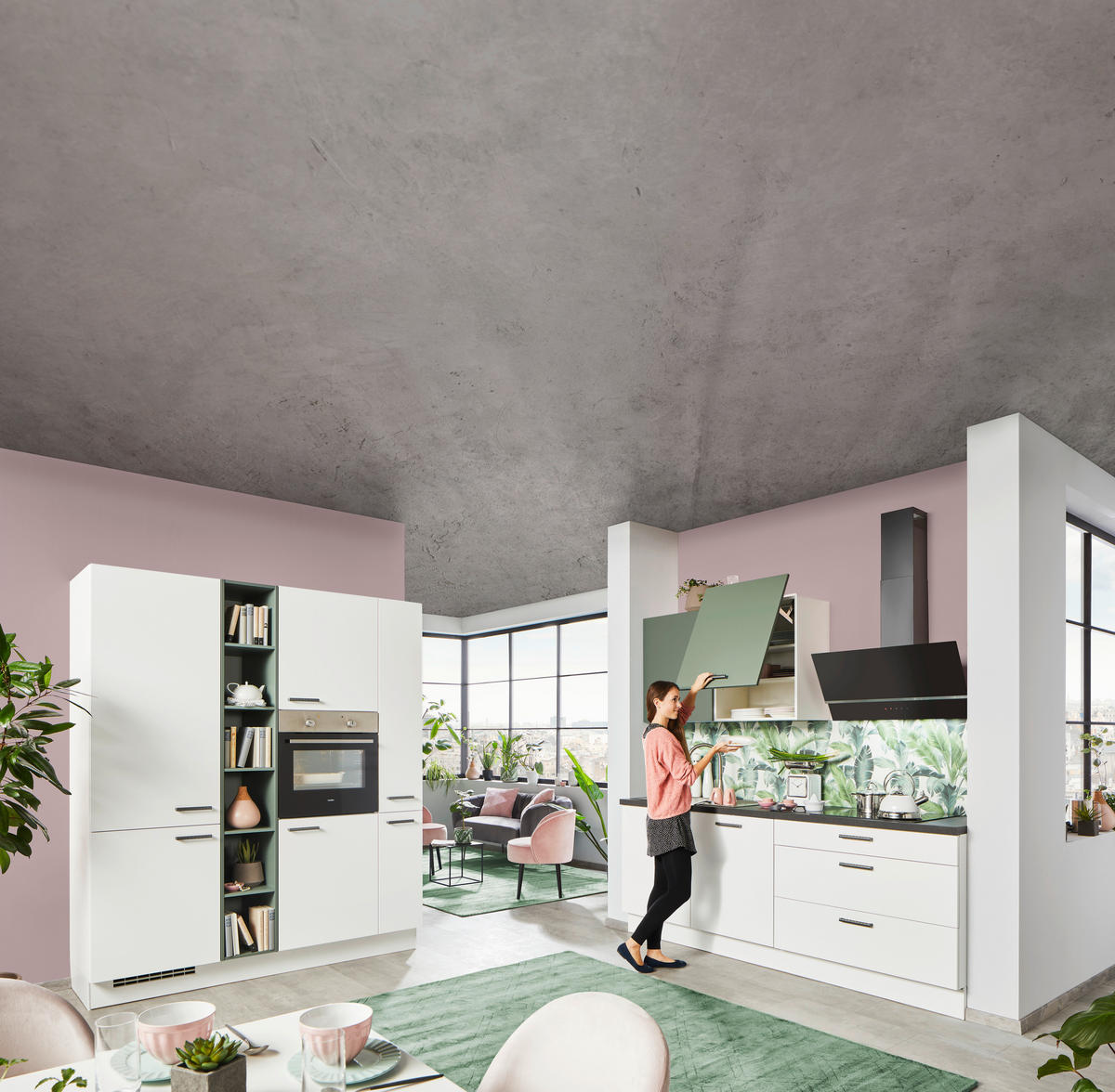 ECKKÜCHE 220/180 cm  Grün, Weiss  - Weiss/Grün, Design, Holzwerkstoff (220/180cm) - Celina