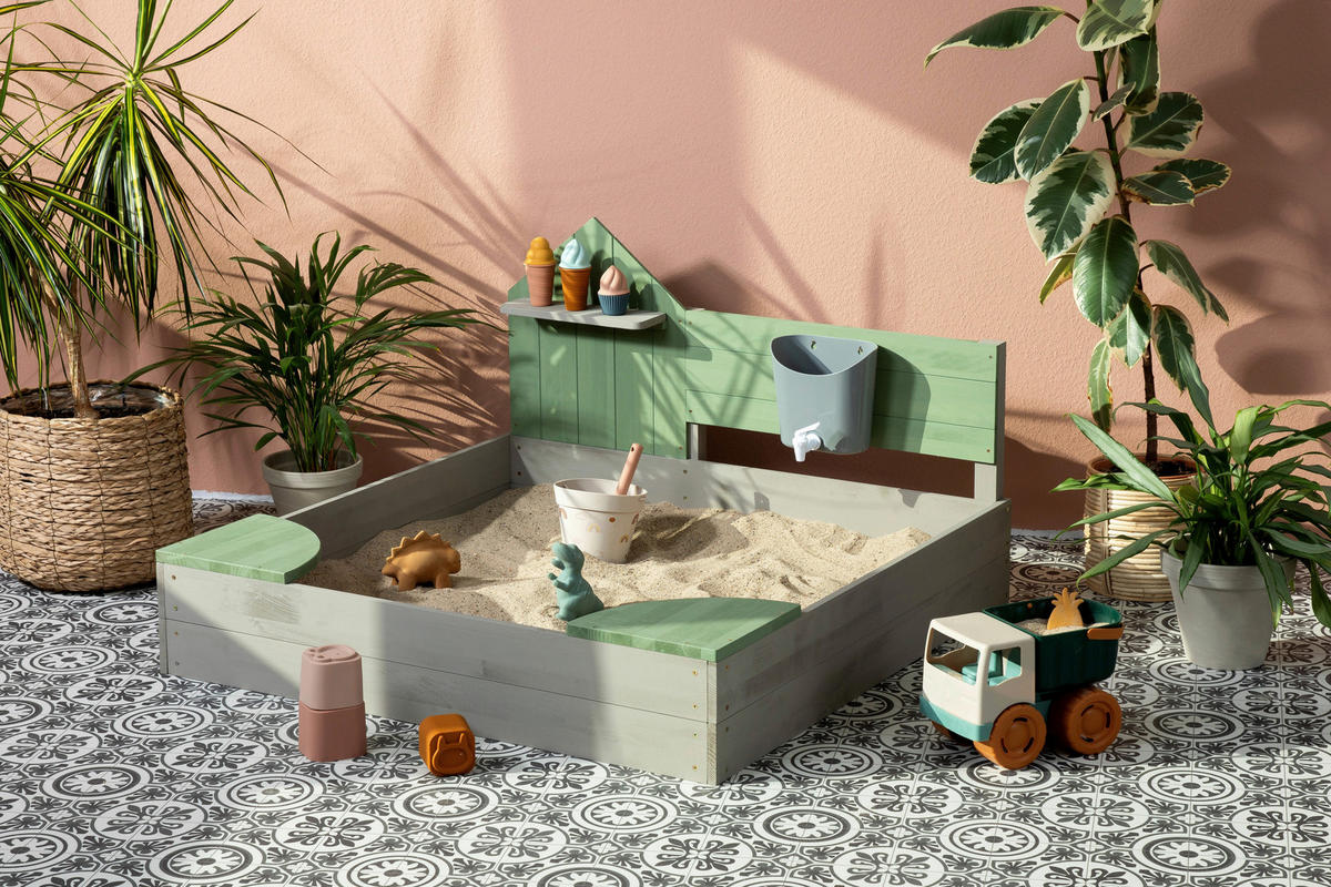 SANDKASTEN 100/100/60 cm  - Hellgrau/Grün, Basics, Holz (100/100/60cm) - MUDDY BUDDY