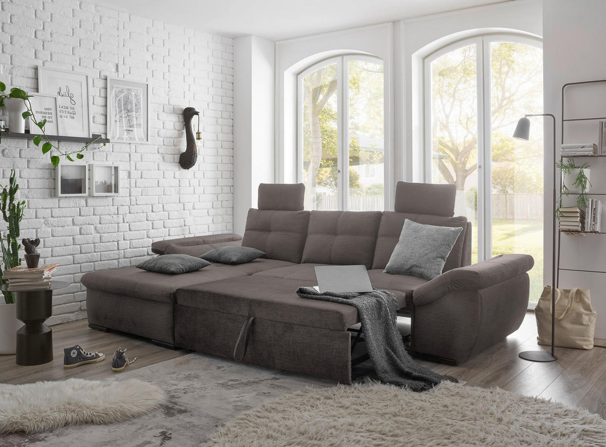 ECKSOFA in Mikrovelours Graubraun  - Graubraun/Schwarz, Konventionell, Kunststoff/Textil (170/275cm) - Carryhome