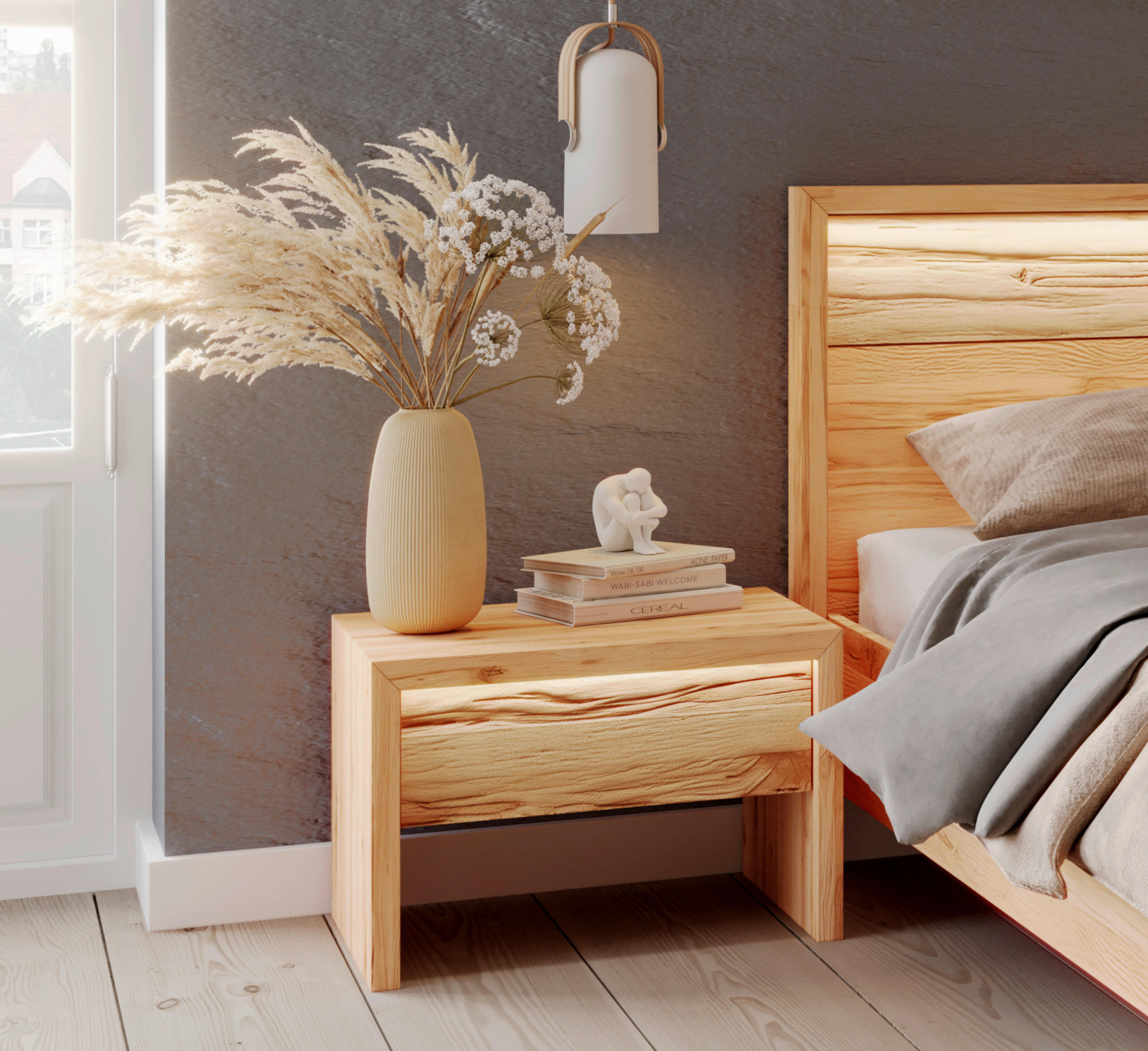 NACHTSCHRANK 60/46/41 cm Kernbuche vollmassiv  - Kernbuche, MODERN, Holz (60/46/41cm) - MID.YOU