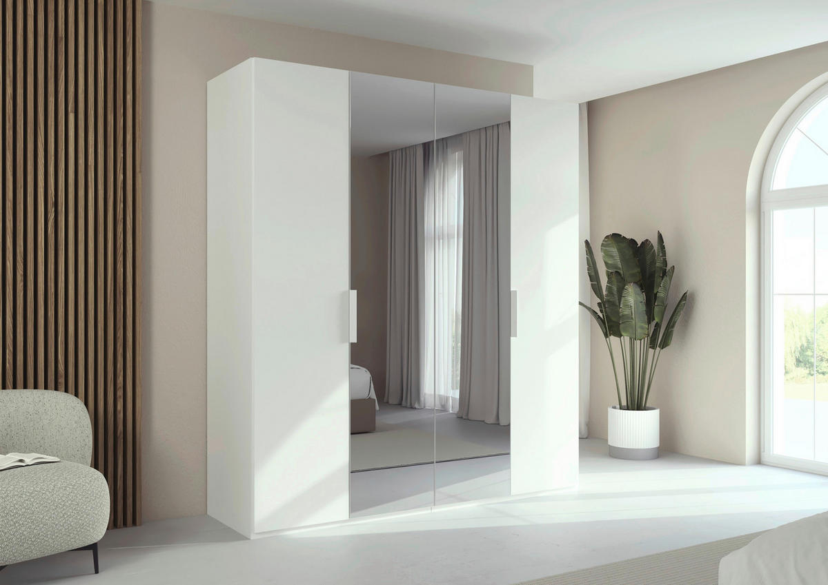 DREHTÜRENSCHRANK 201/235/61 cm,  in Weiß, 4-türig  - Weiß, Basics, Glas/Holzwerkstoff (201/235/61cm) - Novel