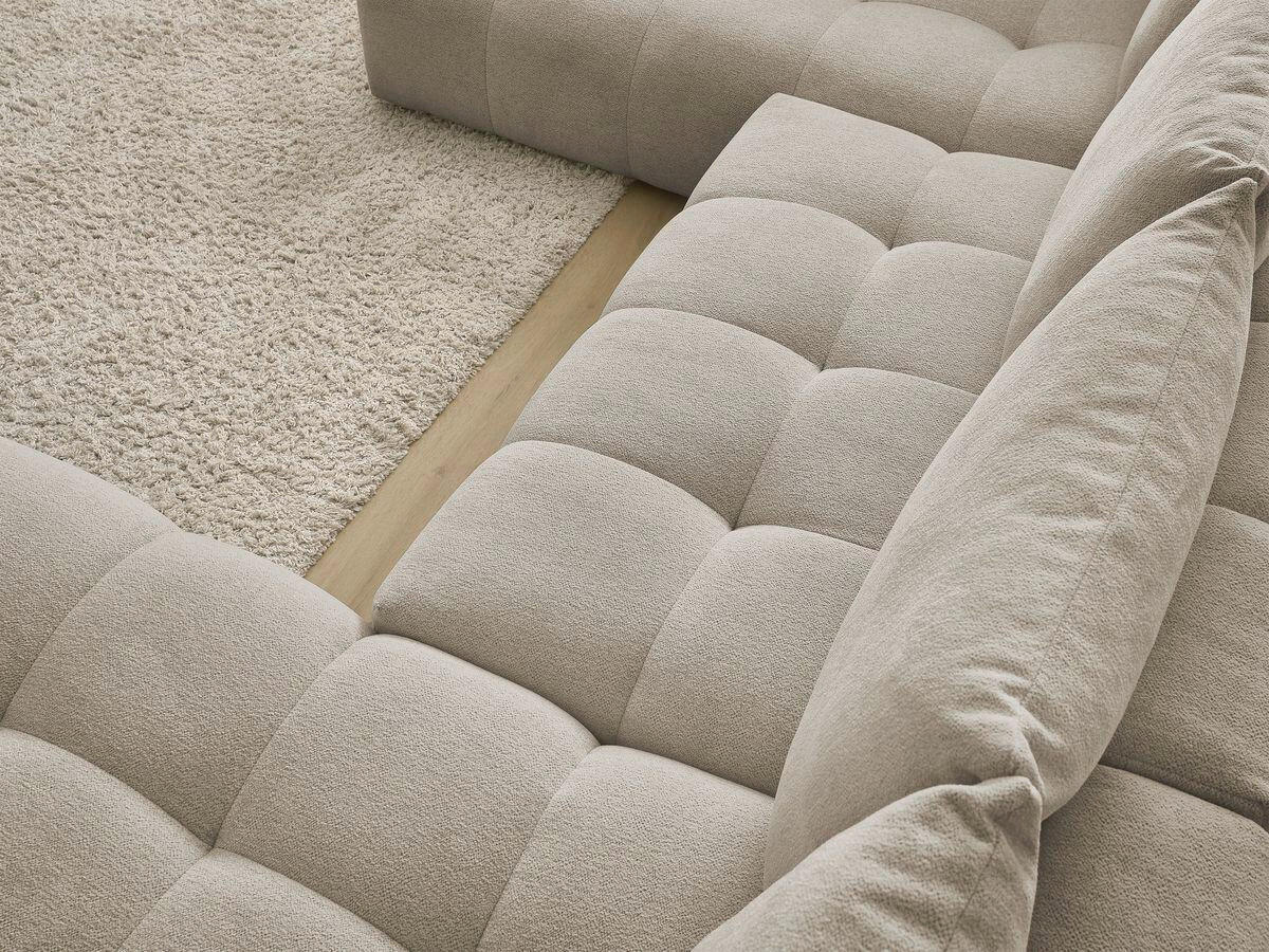 ECKSCHLAFSOFA EVEREST  mit Rücken echt, Armteil links, Armteil rechts Flachgewebe Taupe  - Taupe/Schwarz, MODERN, Kunststoff/Textil (212/423/198cm)