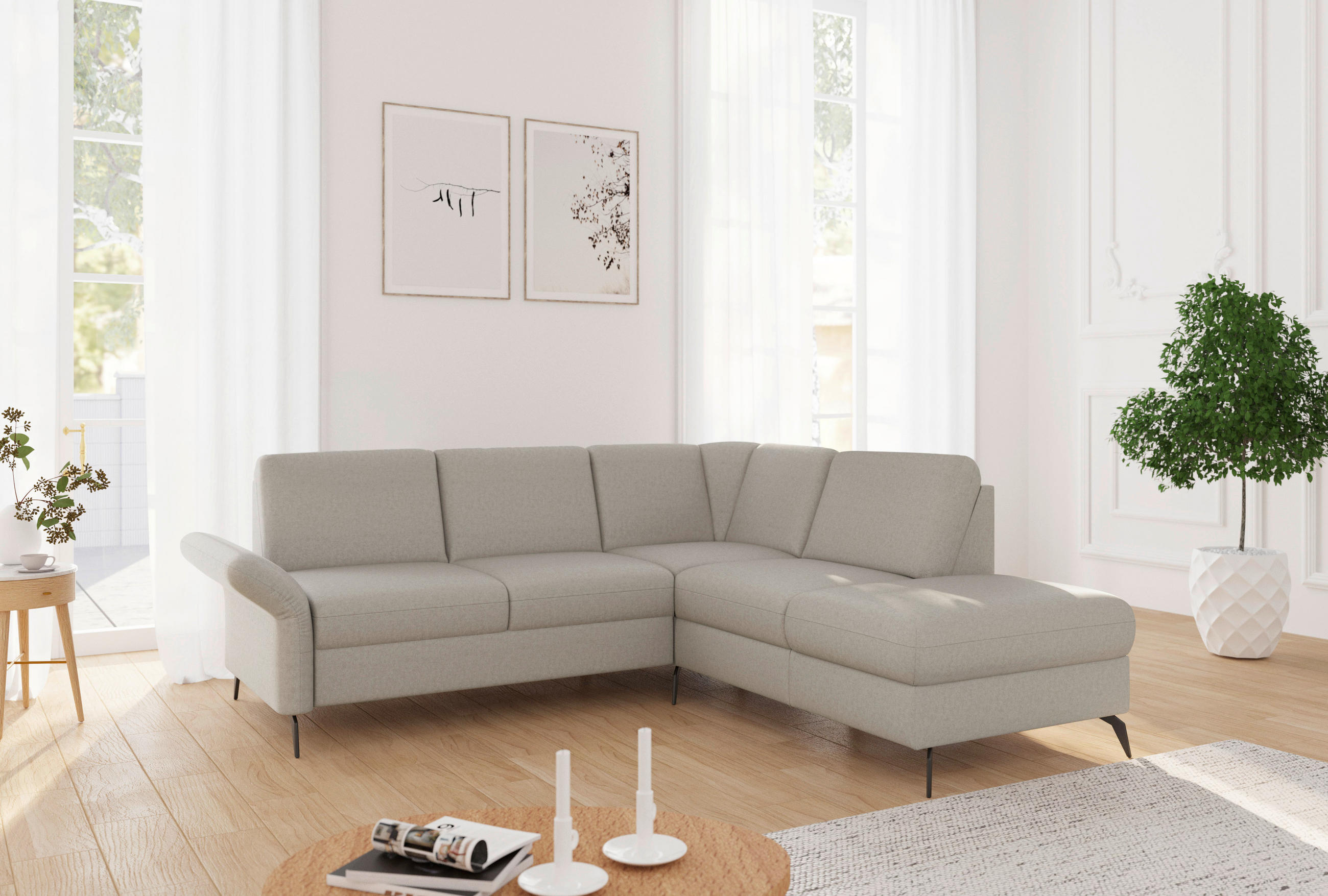 ECKSOFA ROCHELLE E Taupe Flachgewebe  - Taupe/Schwarz, KONVENTIONELL, Textil/Metall (240/216cm) - Sit & More