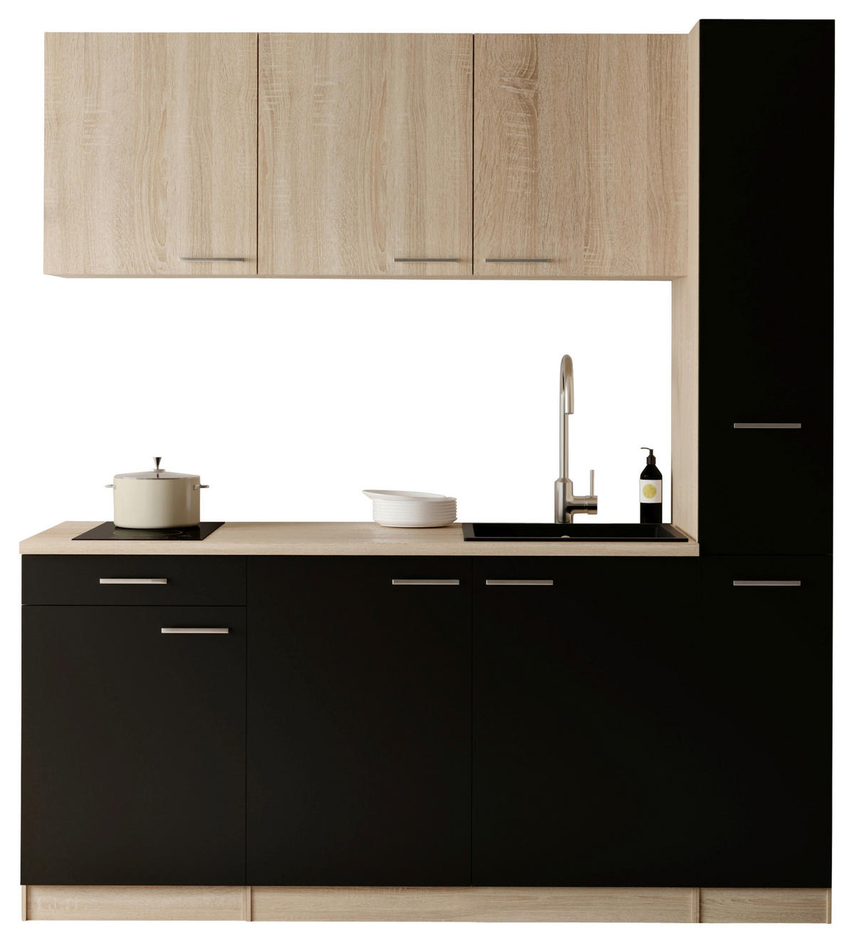 KUHINJSKI BLOK - črna/barve hrasta, Design, umetna masa/leseni material (180cm) - Respekta