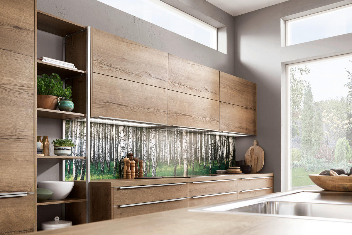 EINBAUKÜCHE   - Eichefarben, Design, Holzwerkstoff - Celina