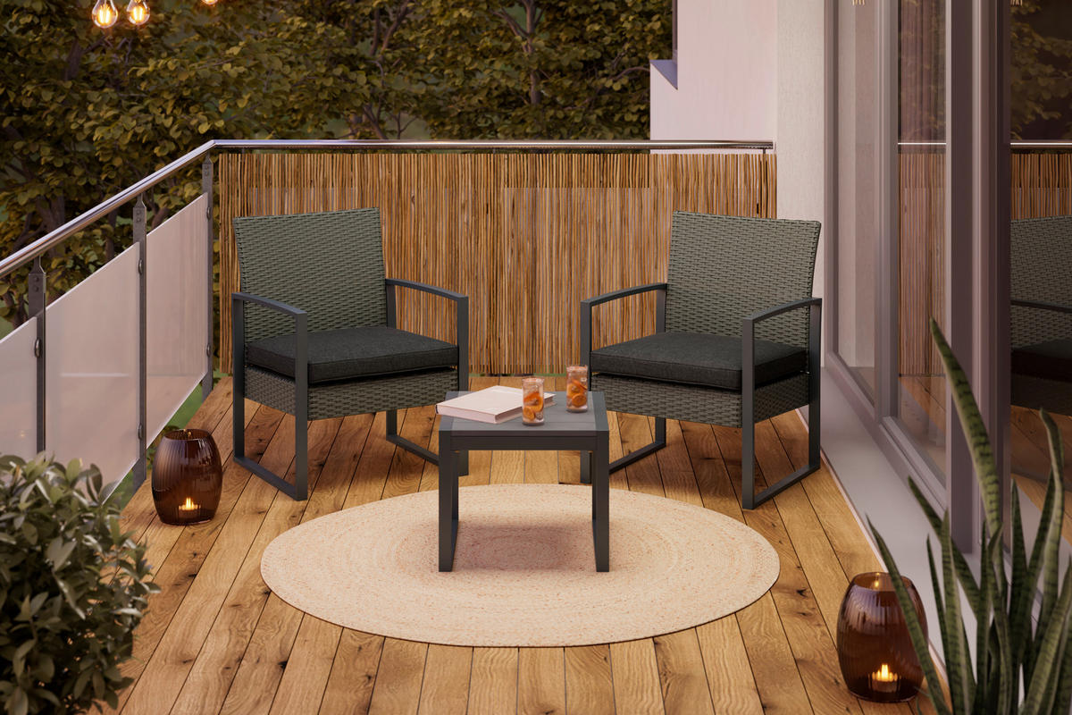 BALKONSET Grau 3-teilig  - Grau, Design, Kunststoff/Textil - Ambia Garden