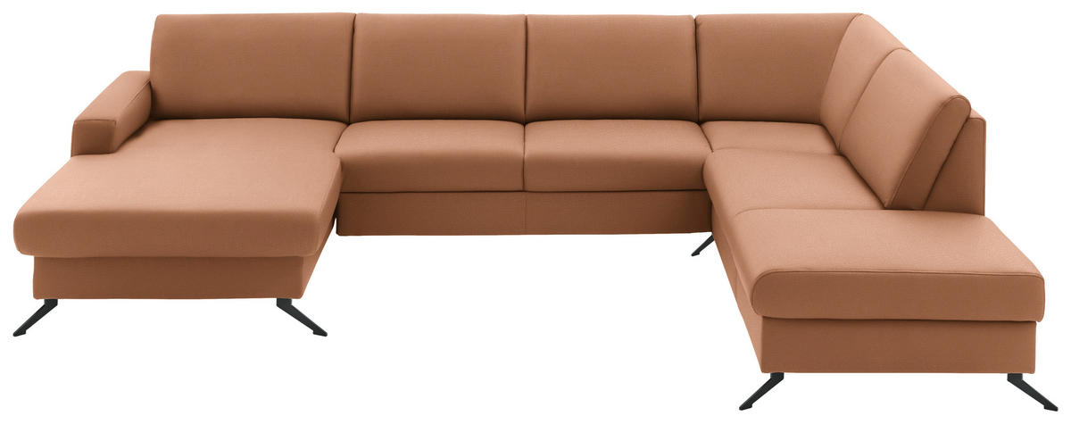 WOHNLANDSCHAFT in Echtleder Beigebraun  - Beigebraun/Schwarz, Design, Leder/Metall (165/339/233cm) - Beldomo Premium