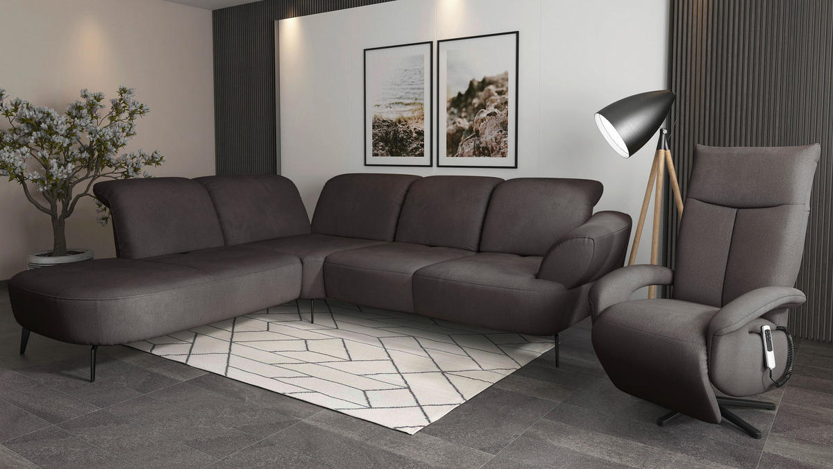 ECKSOFA in Flachgewebe Graphitfarben  - Schwarz/Graphitfarben, Modern, Textil/Metall (270/302cm) - Sit & More