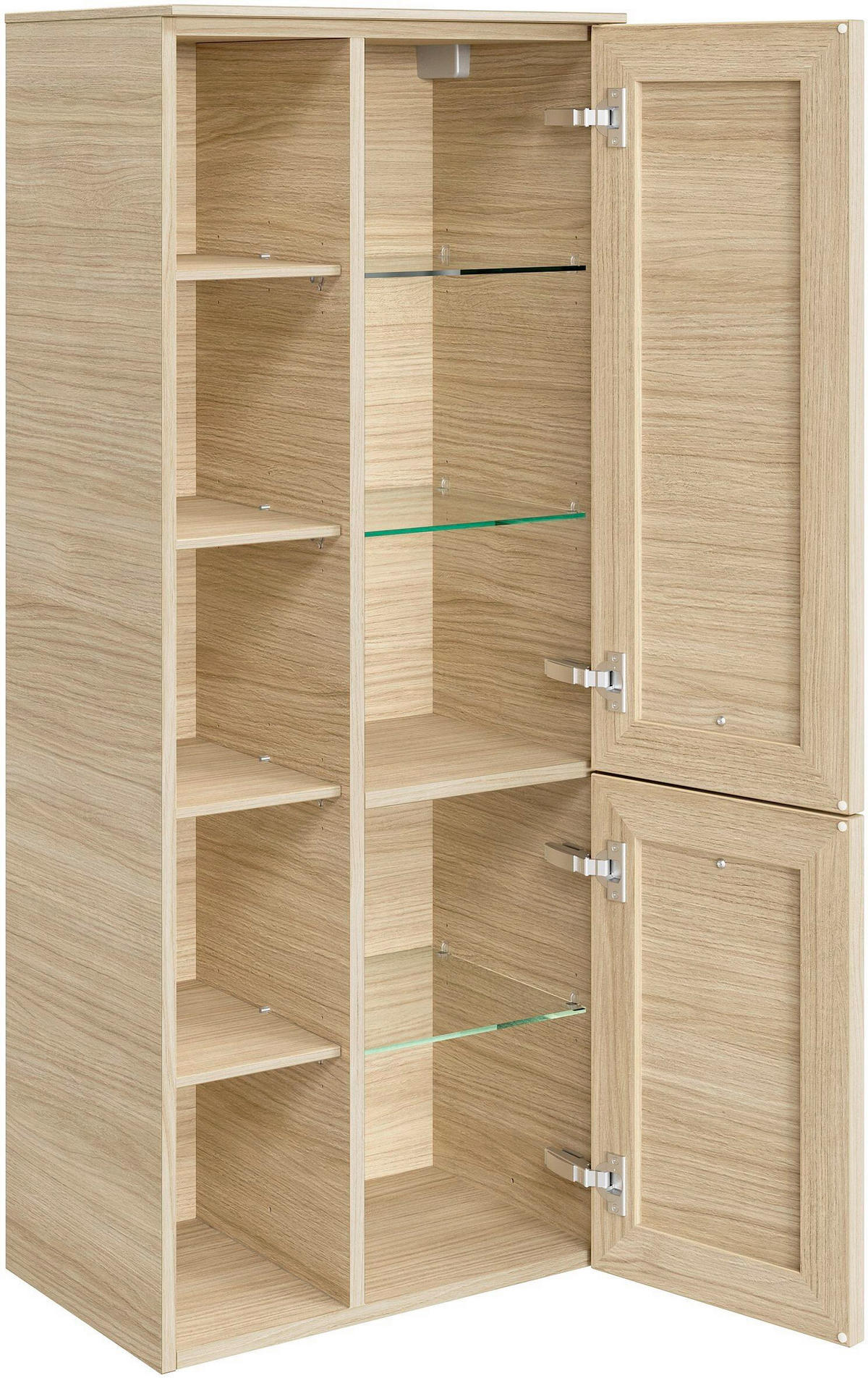 MIDISCHRANK 50/121/33 cm  - Edelstahlfarben/Eichefarben, MODERN, Glas/Holzwerkstoff (50/121/33cm) - Sadena