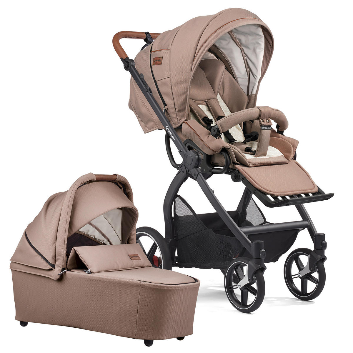 KINDERWAGENSET  FX4 Classic   - Dunkelbraun/Beige, Basics, Textil/Metall - Gesslein