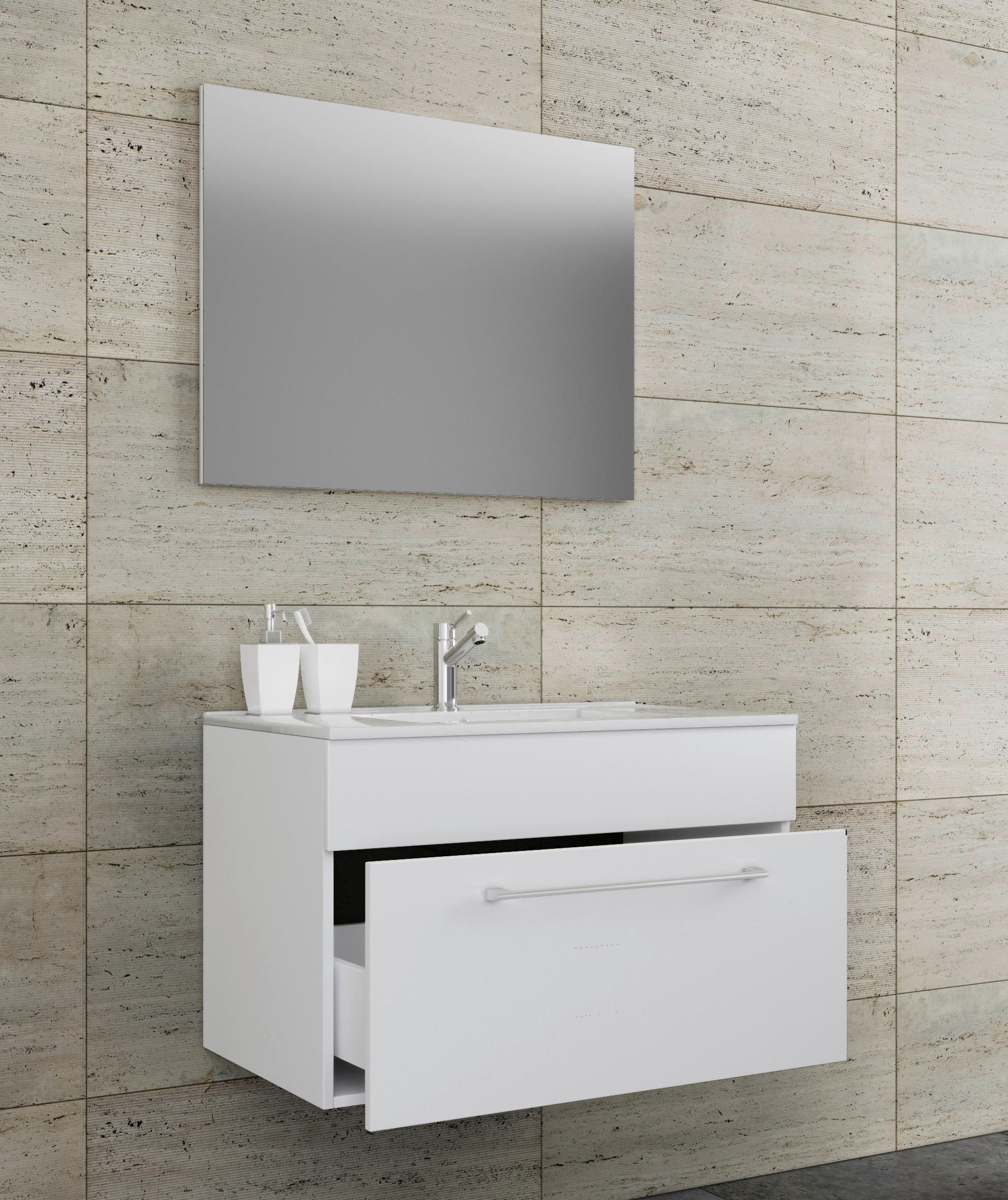 BADEZIMMER 3-teilig  in 60 cm  - Alufarben/Weiß, MODERN, Keramik/Holzwerkstoff (60cm) - MID.YOU