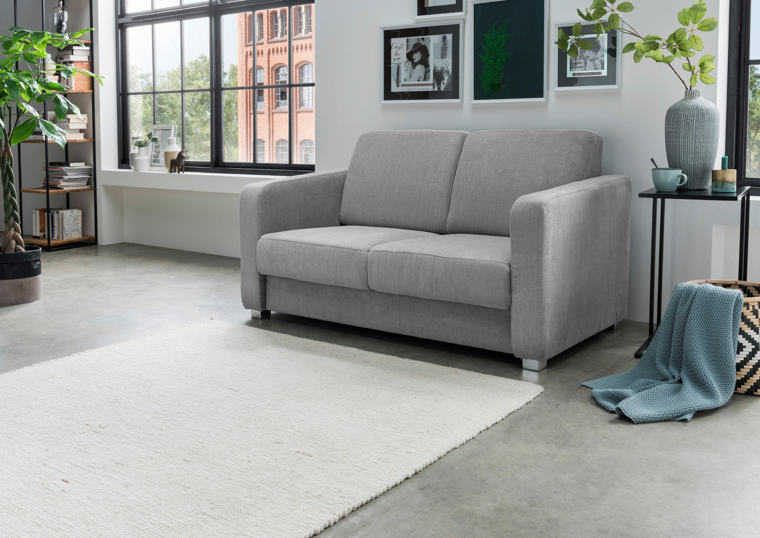 SCHLAFSOFA Mia in Chenille Silberfarben  - Chromfarben/Silberfarben, Basics, Kunststoff/Textil (159/88/87cm) - Livetastic