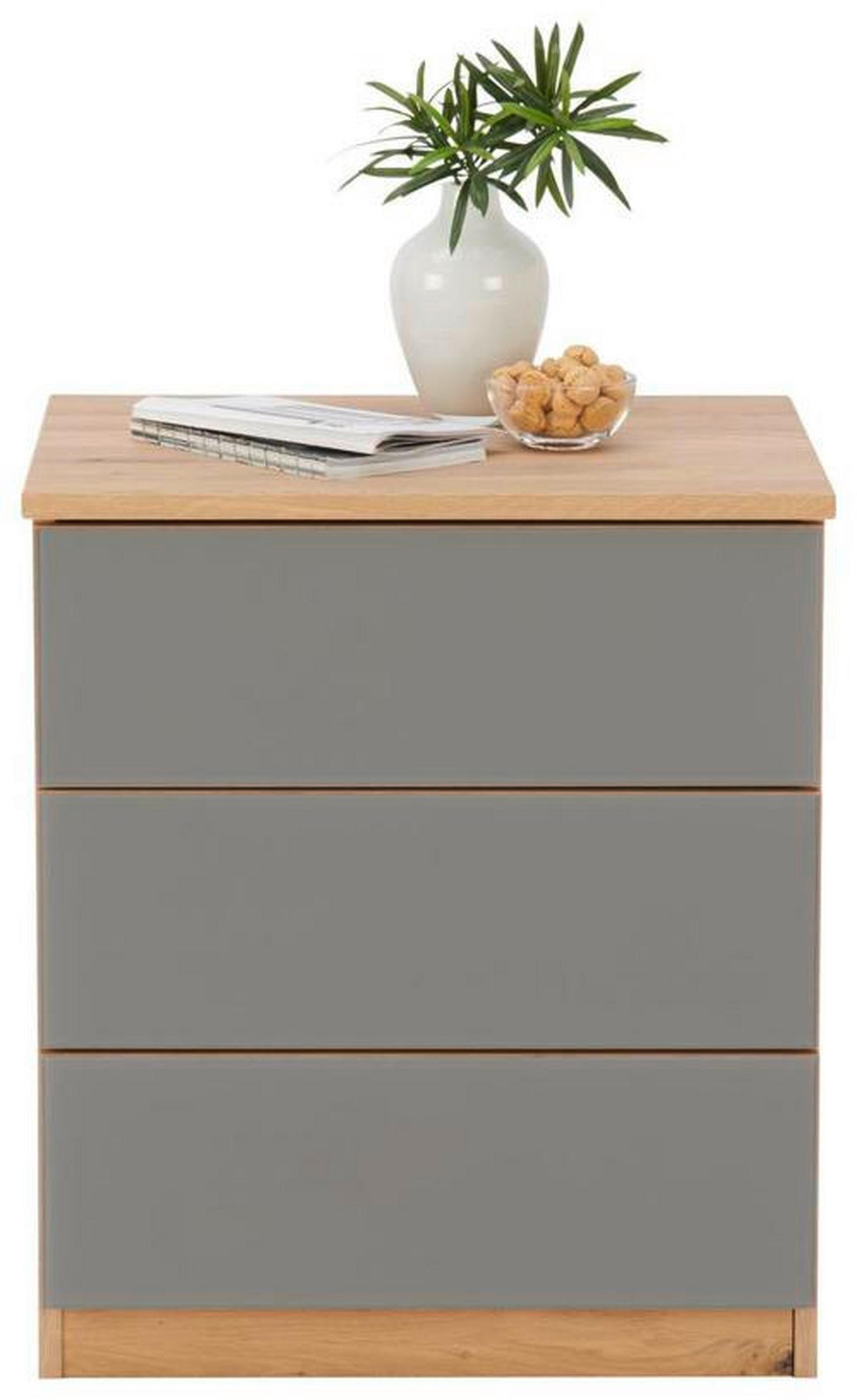 NACHTKÄSTCHEN 50/60/40 cm  in massiv Eiche Taupe, Eichefarben  - Taupe/Eichefarben, Natur, Glas/Holz (50/60/40cm) - Linea Natura