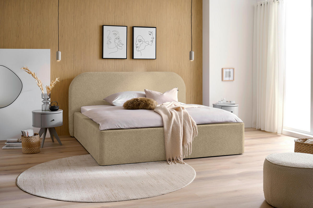 POLSTERBETT Bettkasten, Lattenroste 160/200 cm  in Greige  - Greige/Schwarz, Design, Holz/Textil (160/200cm) - Boxxx