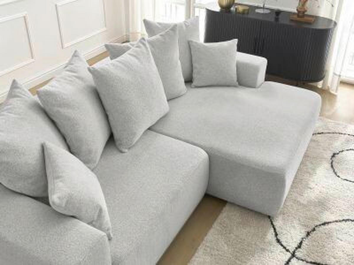 ECKSOFA Ottomane rechts  ATILLA Hellgrau Flachgewebe  - Hellgrau/Schwarz, MODERN, Kunststoff/Textil (244/149cm)