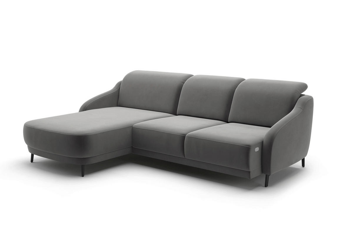 ECKSOFA BLUES V Grau Samt  - Schwarz/Grau, MODERN, Textil/Metall (191/271cm) - Sit & More