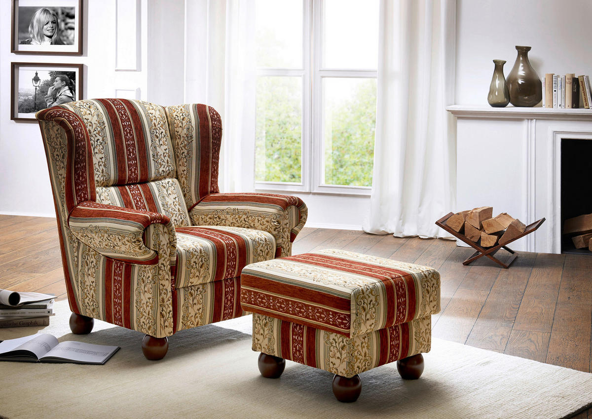 OHRENSESSEL in Chenille Rot  - Dunkelbraun/Rot, KONVENTIONELL, Holz/Textil (93/103/87cm) - Max Winzer