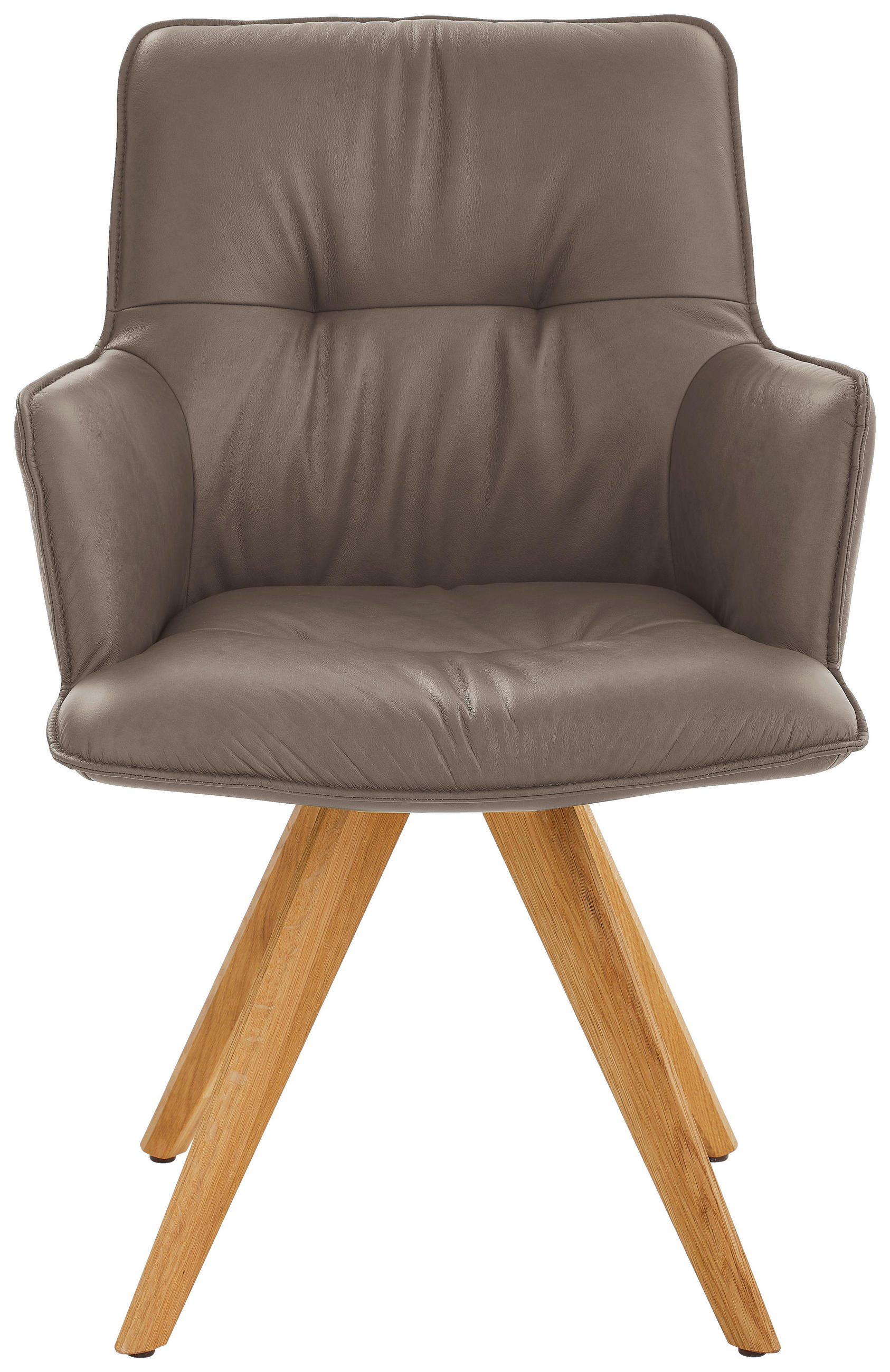 ARMLEHNSTUHL  in Echtleder pigmentiert  - Schlammfarben/Eichefarben, Design, Leder/Holz (59/89/63cm) - Dieter Knoll