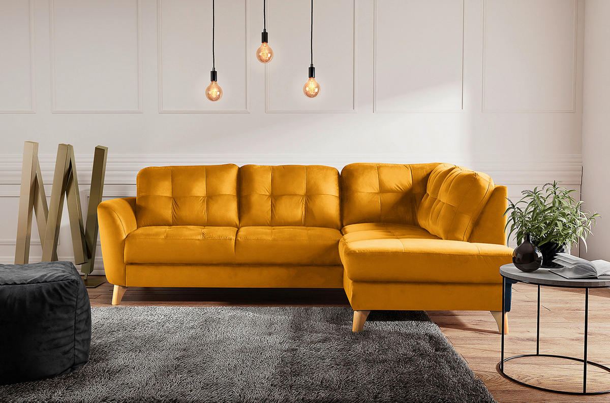 ECKSOFA - Gelb/Buchefarben, Design, Holz/Textil (236/190cm) - Livetastic