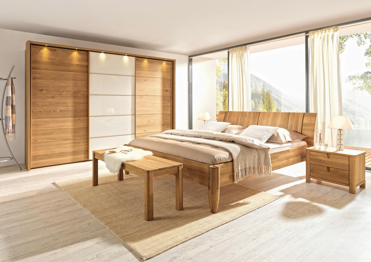  SCHWEBETÜRENSCHRANK 300/217/67 cm 3-türig  - Weiss/Eichefarben, Natur, Glas/Holz (300/217/67cm) - Linea Natura