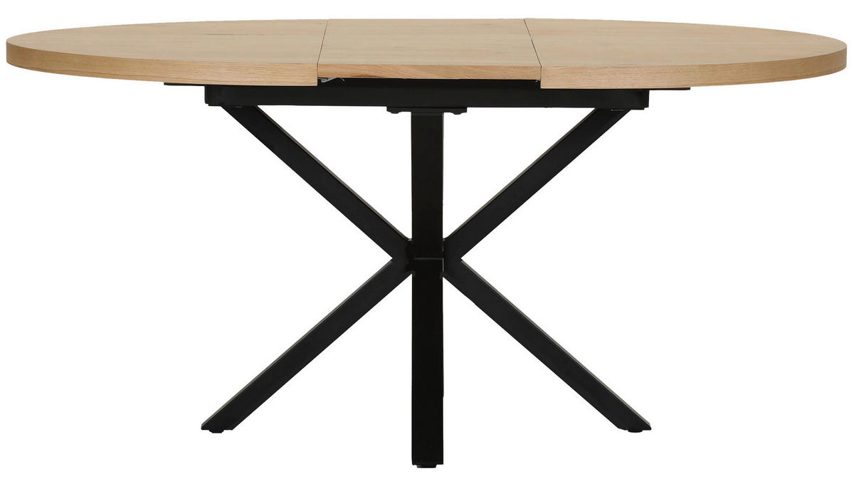 ESSTISCH 120-160/120/77 cm Echtholz  Holz ausziehbar rund Schwarz, Eichefarben  - Eichefarben/Schwarz, KONVENTIONELL, Holz/Metall (120-160/120/77cm) - Milino