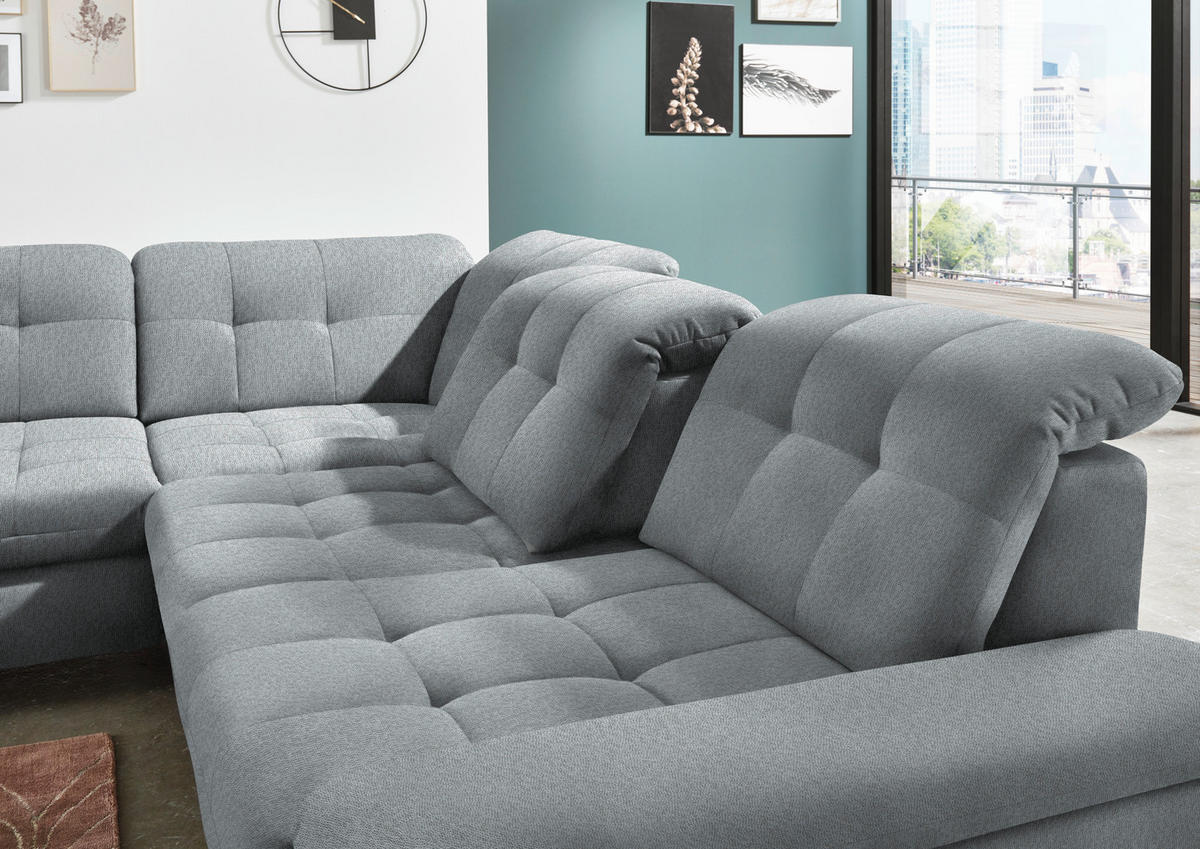 ECKSOFA in Chenille Blaugrau  - Chromfarben/Blaugrau, Design, Textil/Metall (260/310cm) - Beldomo Speed