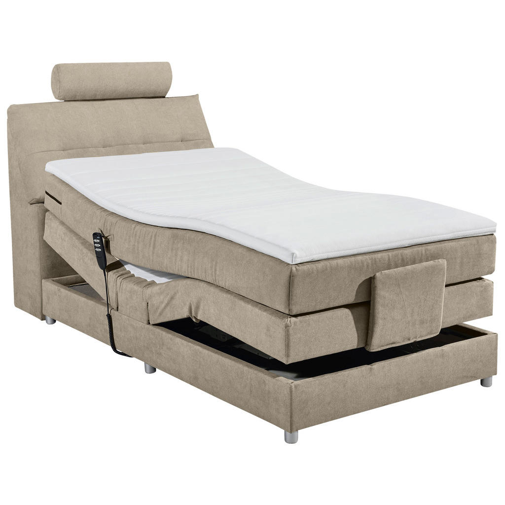 Thumbnail - Mid.you Boxspringbett, Sand, Textil, H2, 7-Zonen, 120x200 cm, gepolstertes Kopfteil, Federkernmatratze, Schlafzimmer, Be...