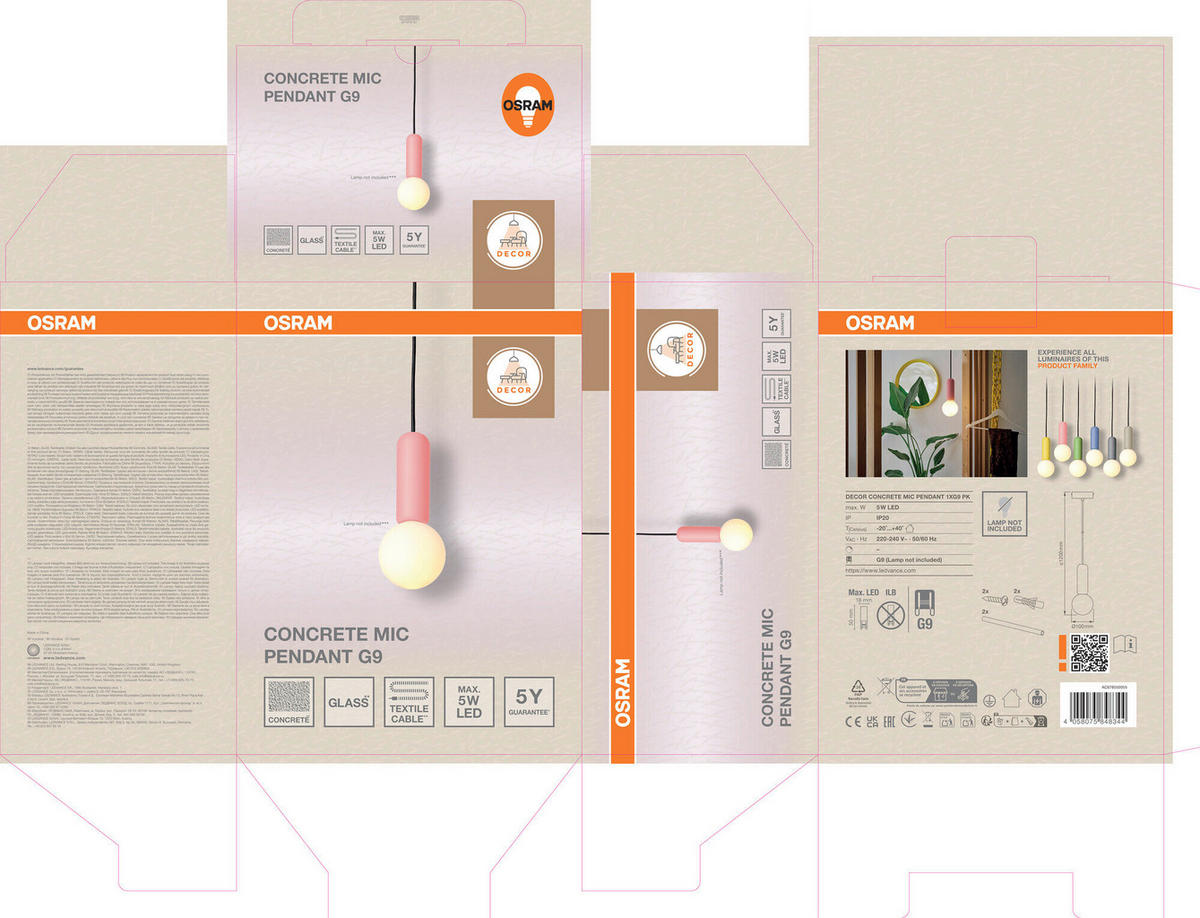 HÄNGELEUCHTE 10/120 cm   - Rosa, Basics, Stein (10/120cm) - Osram