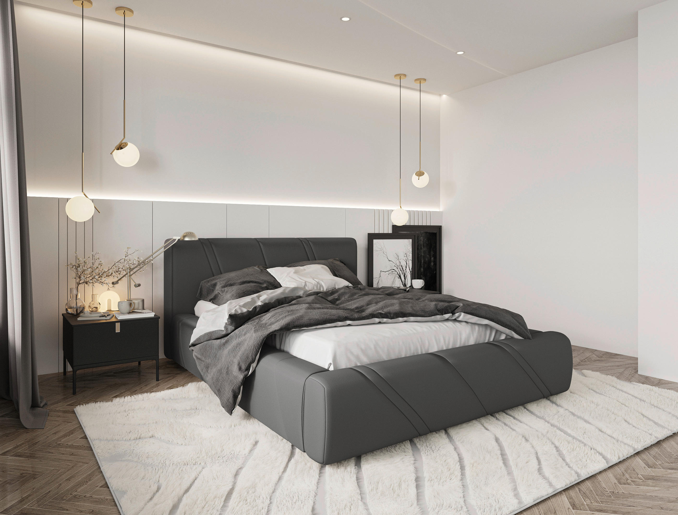 POLSTERBETT 140/200 cm,  in Anthrazit, gepolstertes Kopfteil, Lattenrost, Bettkasten,  - Anthrazit/Schwarz, Design, Holz/Kunststoff (140/200cm) - Chameo