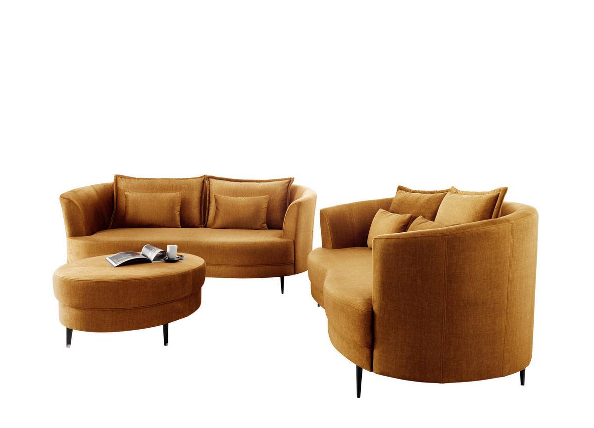 2-SITZER-SOFA in Velours Gelb  - Gelb/Schwarz, Modern, Textil/Metall (179/85/101cm) - Livetastic