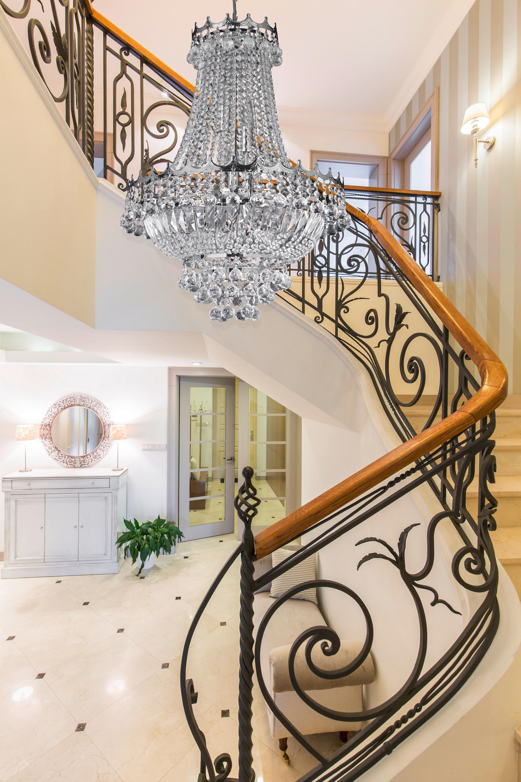 KRONLEUCHTER Versailles 55/131 cm   - Goldfarben, Design, Glas/Metall (55/131cm) - Searchlight