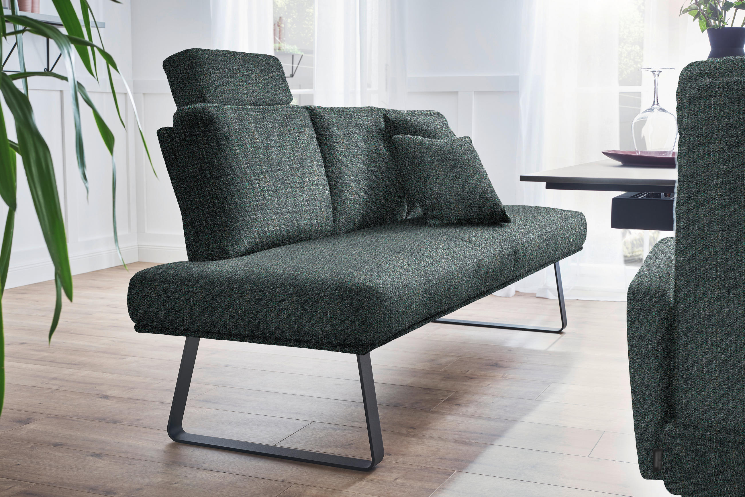 SITZBANK 224/92/78 cm  in Schwarz, Türkis  - Türkis/Schwarz, Design, Textil/Metall (224/92/78cm) - Dieter Knoll