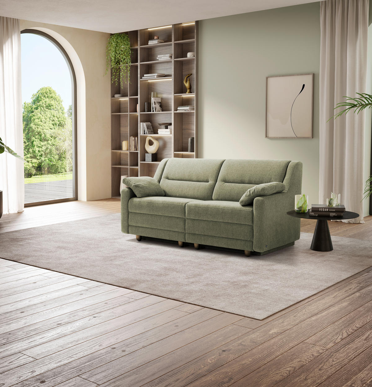 SCHLAFSOFA in Textil Olivgrün  - Buchefarben/Olivgrün, Konventionell, Holz/Textil (184/88/91cm) - Sedda