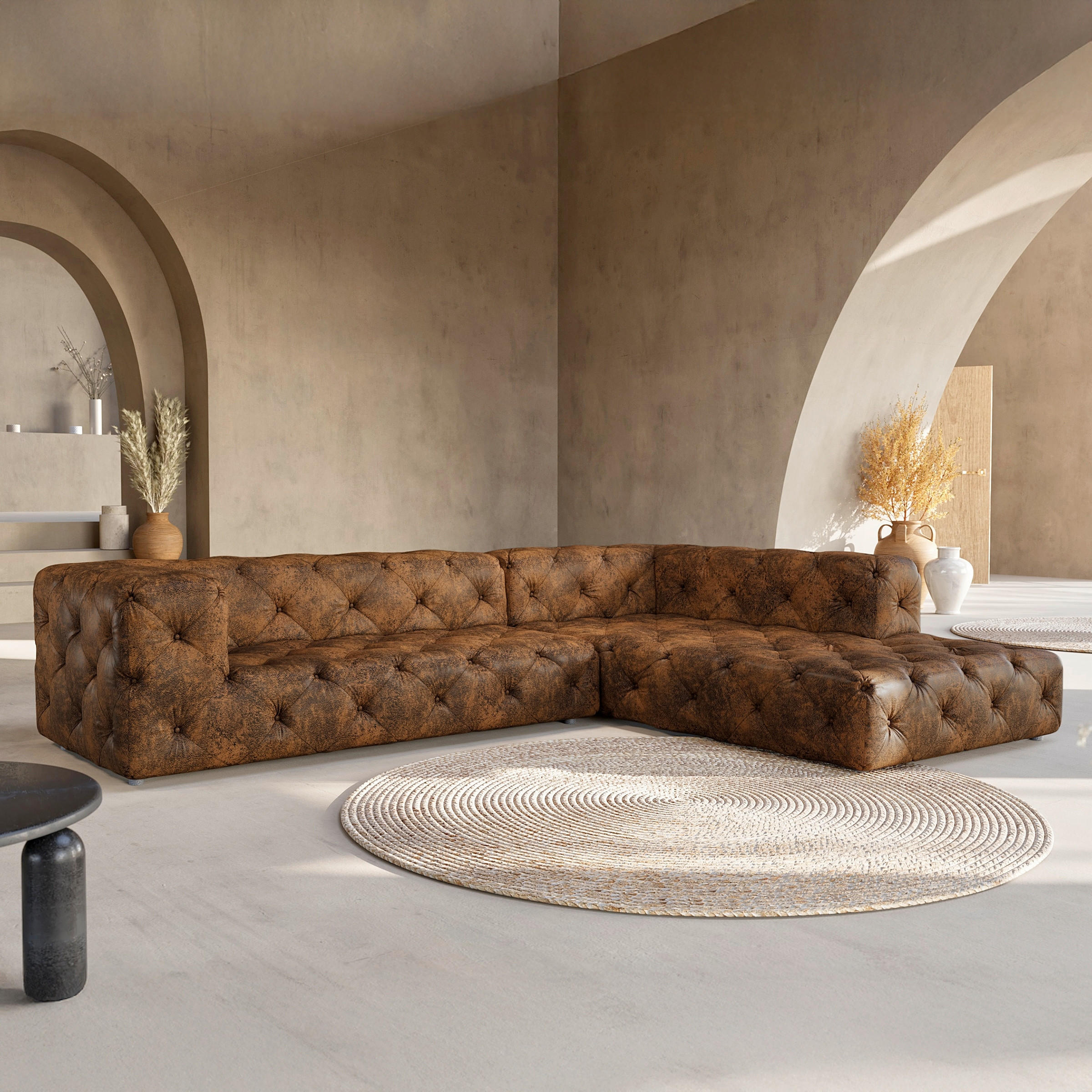 ECKSOFA Lederlook Dunkelbraun  - Dunkelbraun/Schwarz, Design, Kunststoff/Textil (325/228cm) - P & B
