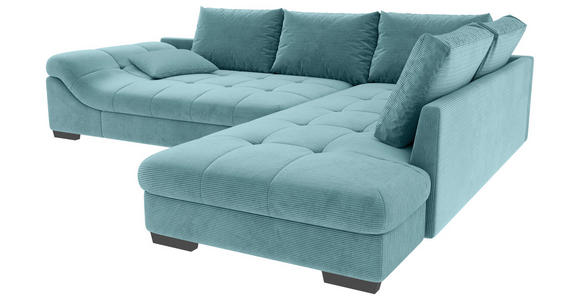 ECKSOFA Türkis Cord - Türkis/Schwarz, KONVENTIONELL, Holz/Textil (298/202cm) - Carryhome
