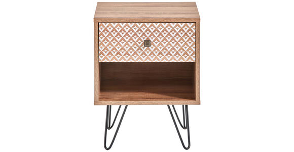 NACHTSCHRANK 39/50/35 cm - Eichefarben/Messingfarben, Trend, Holzwerkstoff/Metall (39/50/35cm) - Carryhome