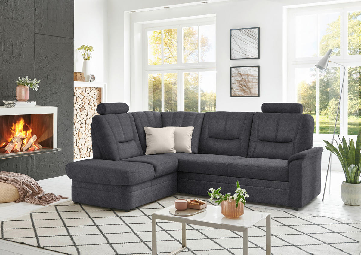 ECKSOFA Chenille Dunkelgrau  - Dunkelgrau/Schwarz, Konventionell, Kunststoff/Textil (185/235cm) - Beldomo Comfort