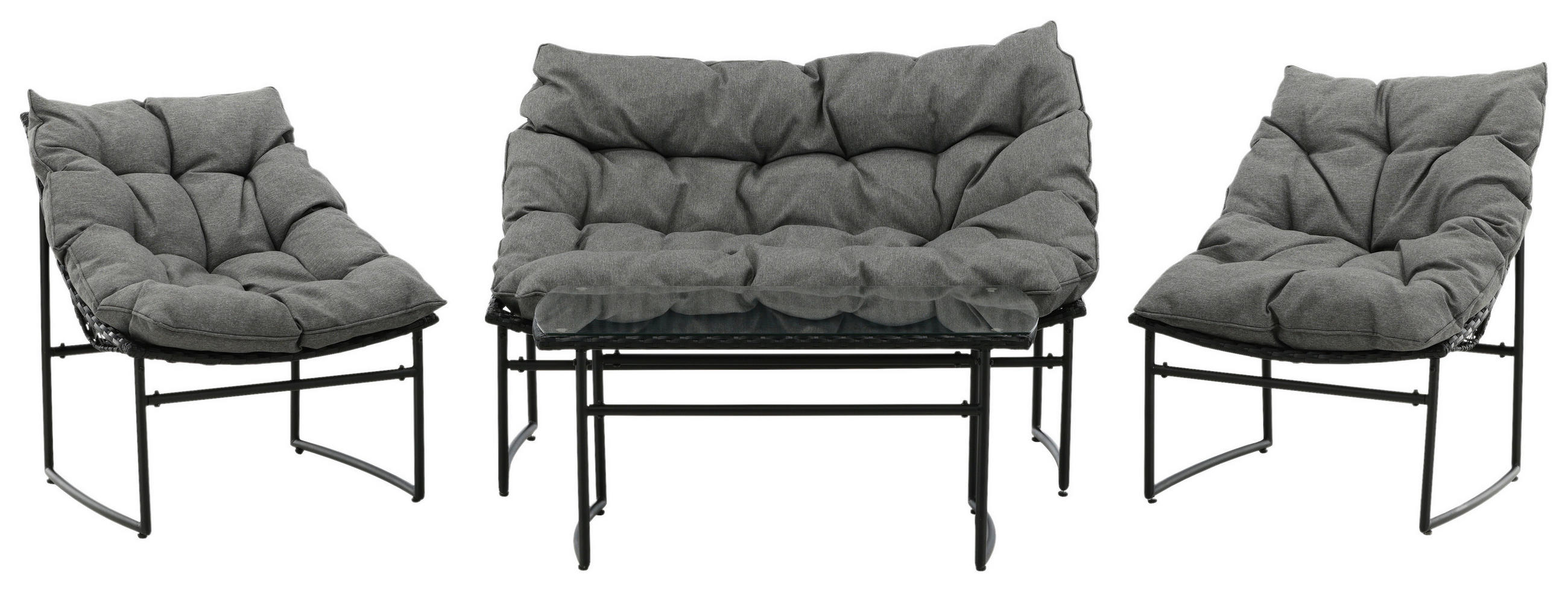 LOUNGEGARNITUR Stahl  - Schwarz/Grau, KONVENTIONELL, Kunststoff/Textil - Gardenson