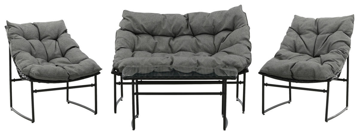 LOUNGEGARNITUR Stahl  - Schwarz/Grau, KONVENTIONELL, Kunststoff/Textil - Gardenson