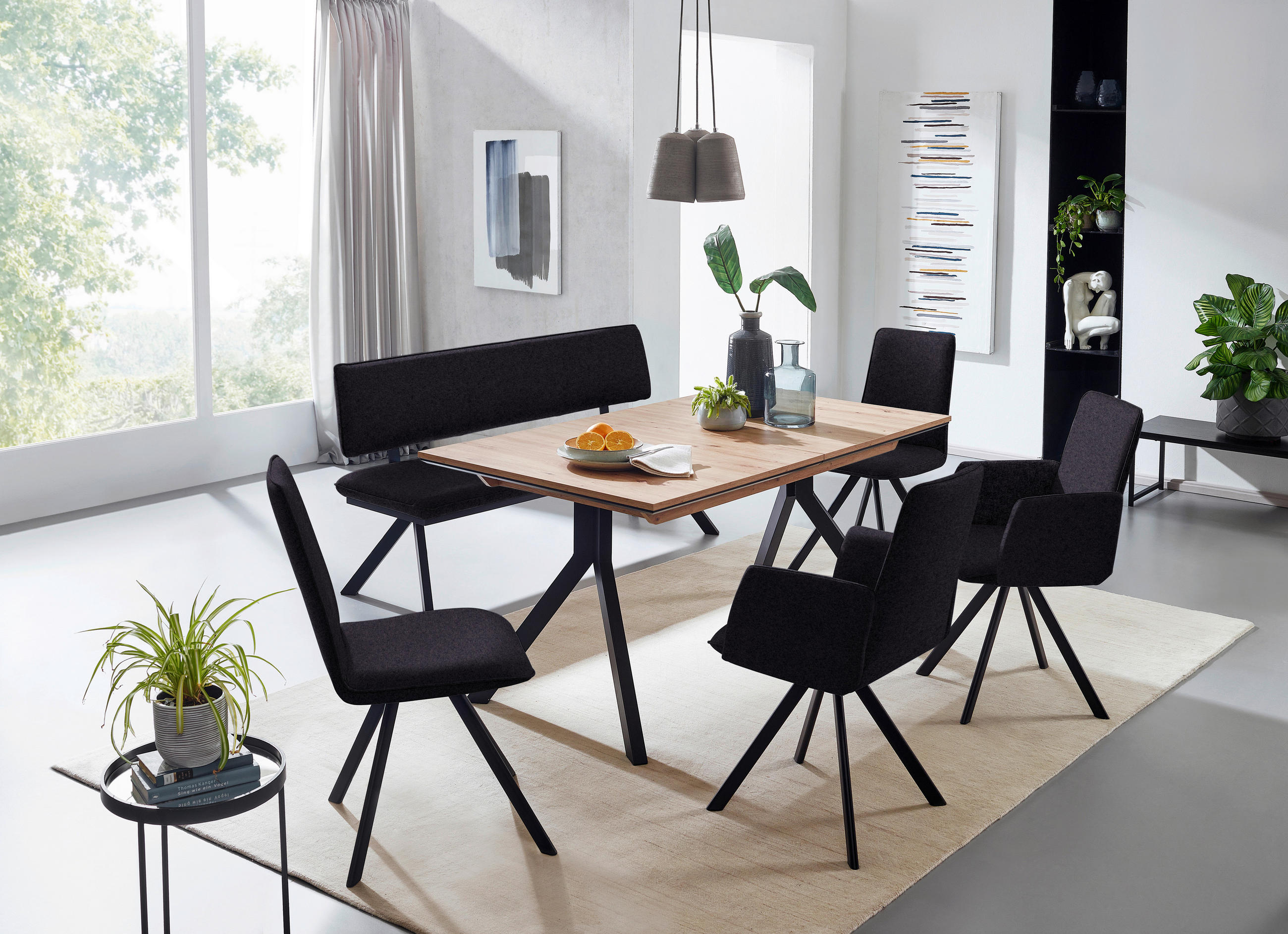 STUHL  in Eisen Flachgewebe  - Anthrazit/Schwarz, Design, Textil/Metall (48/93/60cm) - Cantus