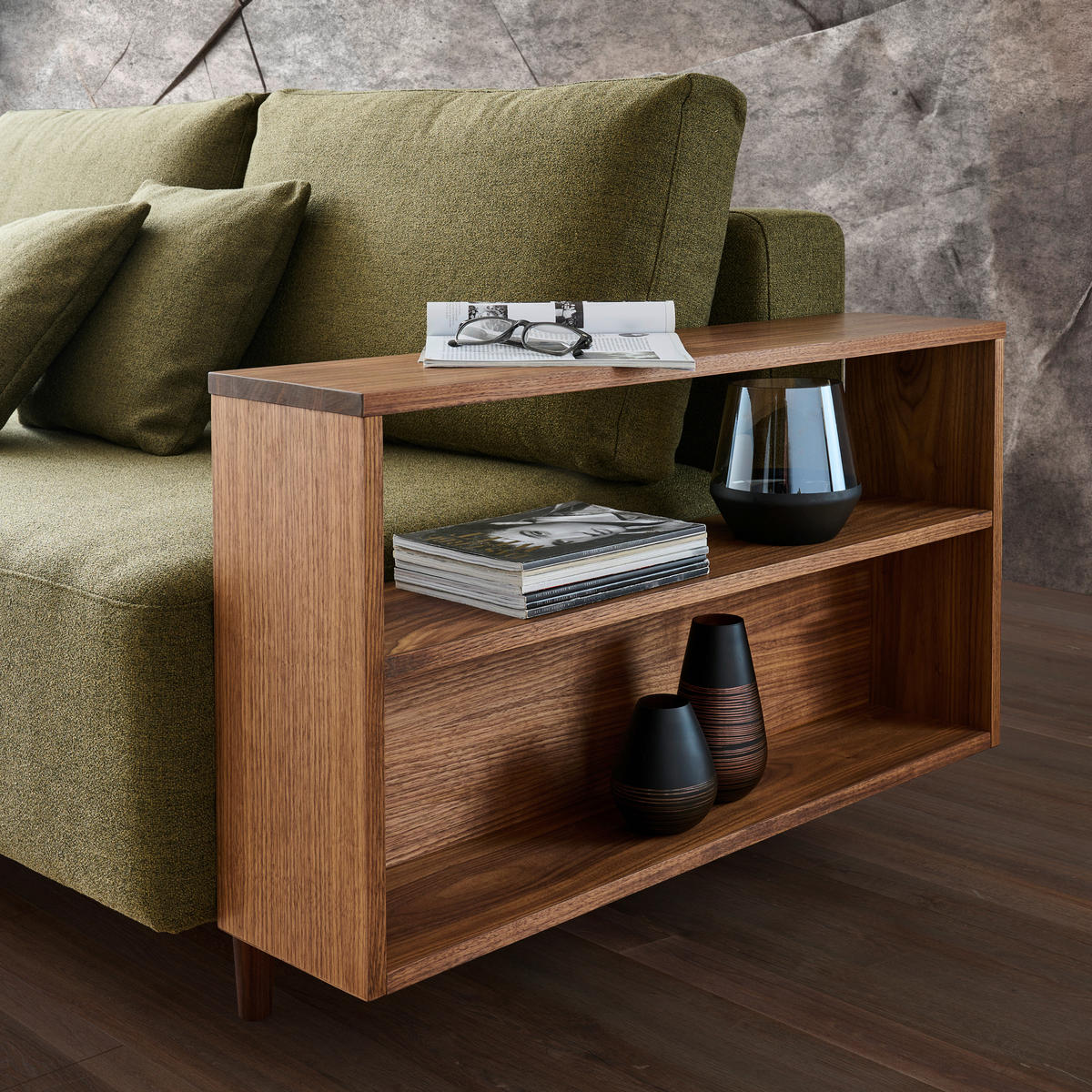 SCHLAFSOFA in Textil Olivgrün  - Nussbaumfarben/Olivgrün, Natur, Holz/Textil (228/90/100cm) - Joka