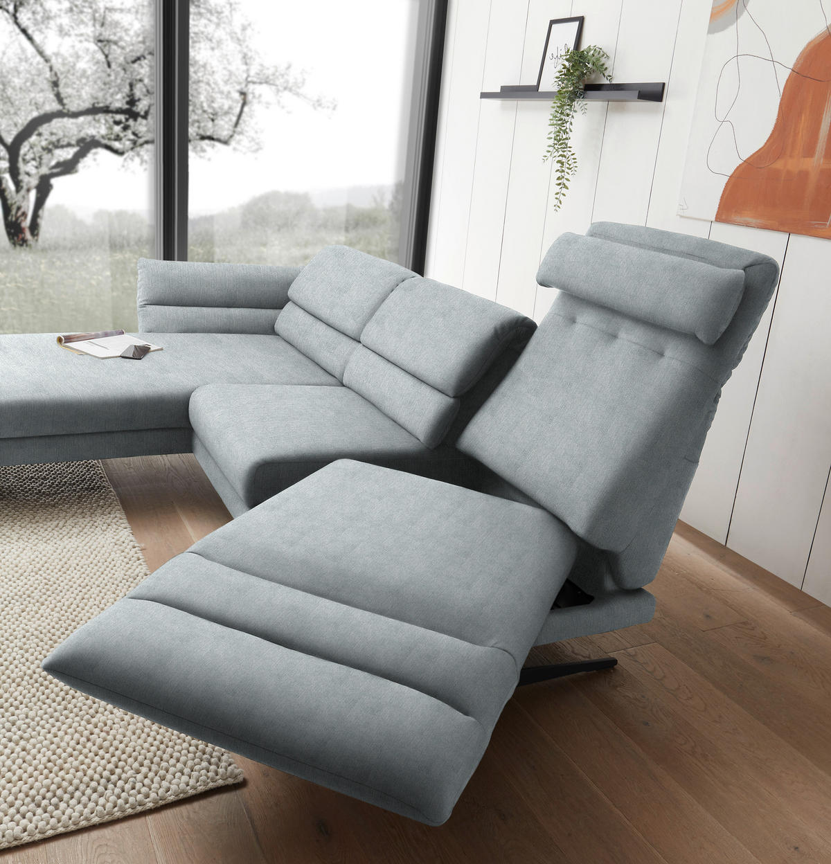 ECKSOFA in Flachgewebe Hellblau  - Schwarz/Hellblau, Design, Textil/Metall (176-217/279-327cm) - Dieter Knoll
